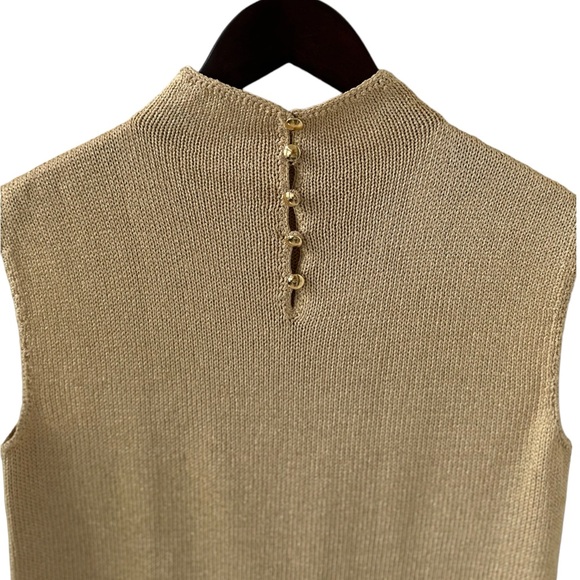 St. John Gold Metallic Sleeveless Knit Sweater Size 2 - Picture 6 of 10